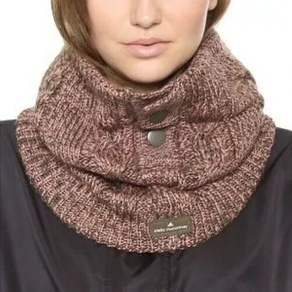 STELLA MCCARTNEY Adidas Neck Warmer Chunky Cable Knit Rib Button Wool Fleece - Picture 1 of 16